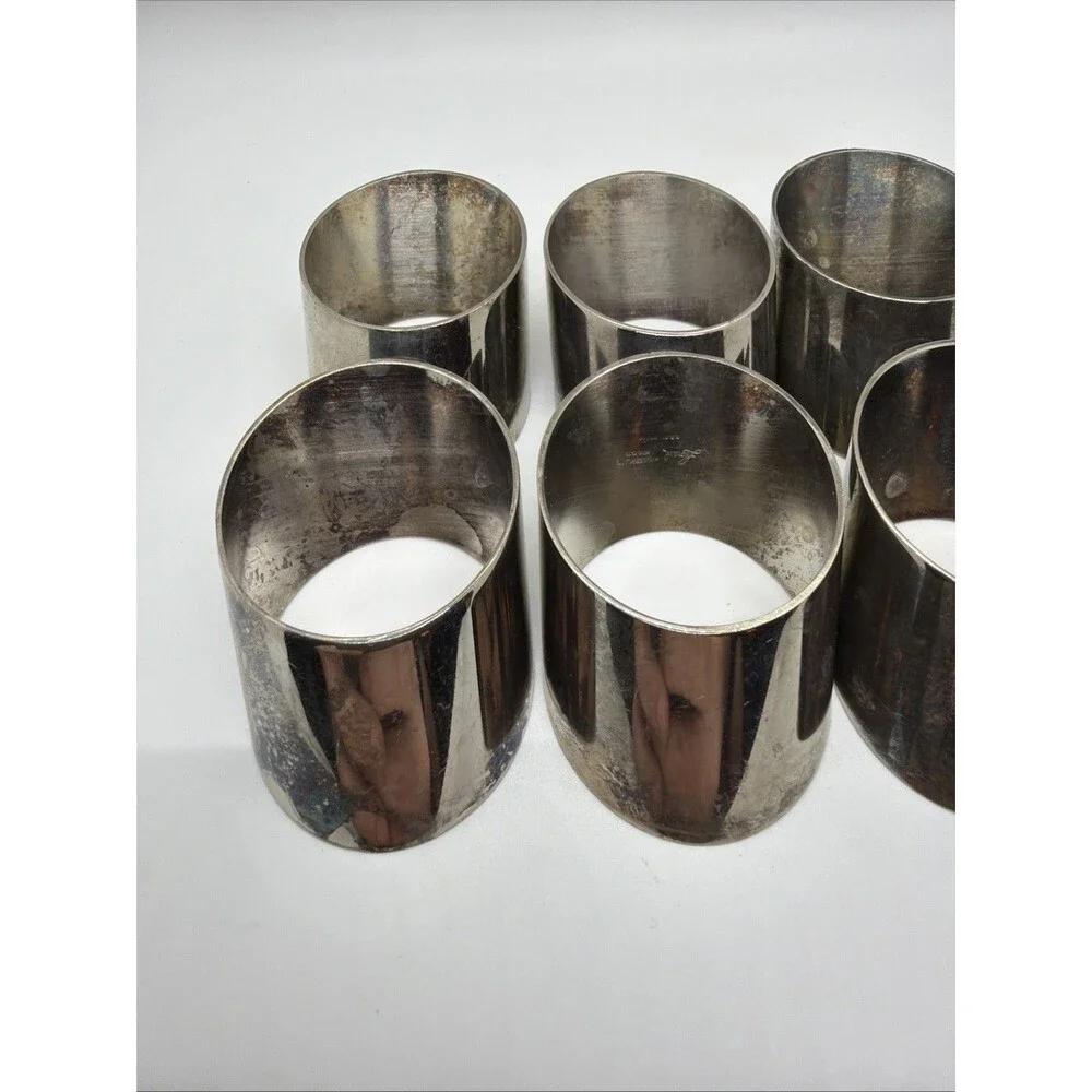 Set Of 7 Leonard Silver Plate Napkin Rings Slanted Oval Shape 2x1.5”- READ